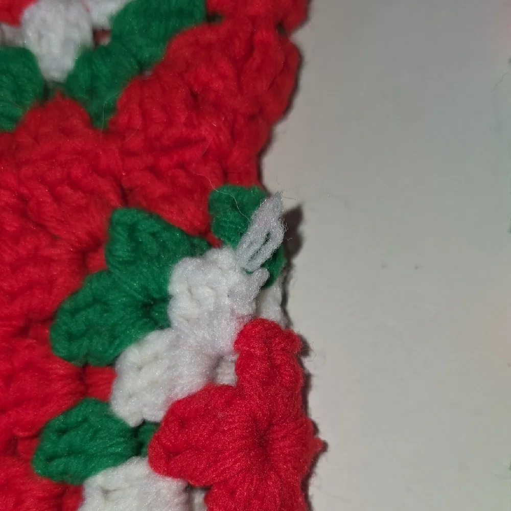 Handmade Vintage Crochet Granny Square Christmas Stockings Red Green Pair Retro